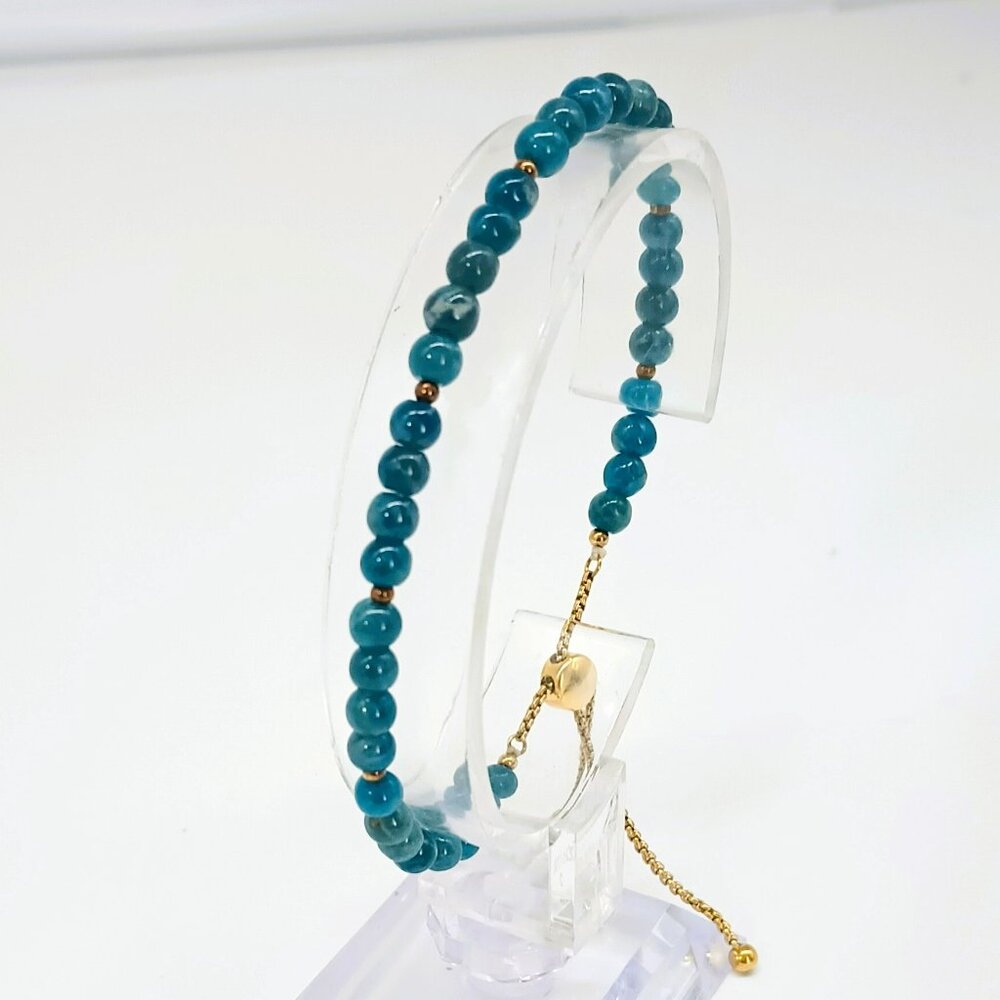 PAJ Blue Beaded Adjustable Bracelet Gold Tone Chain